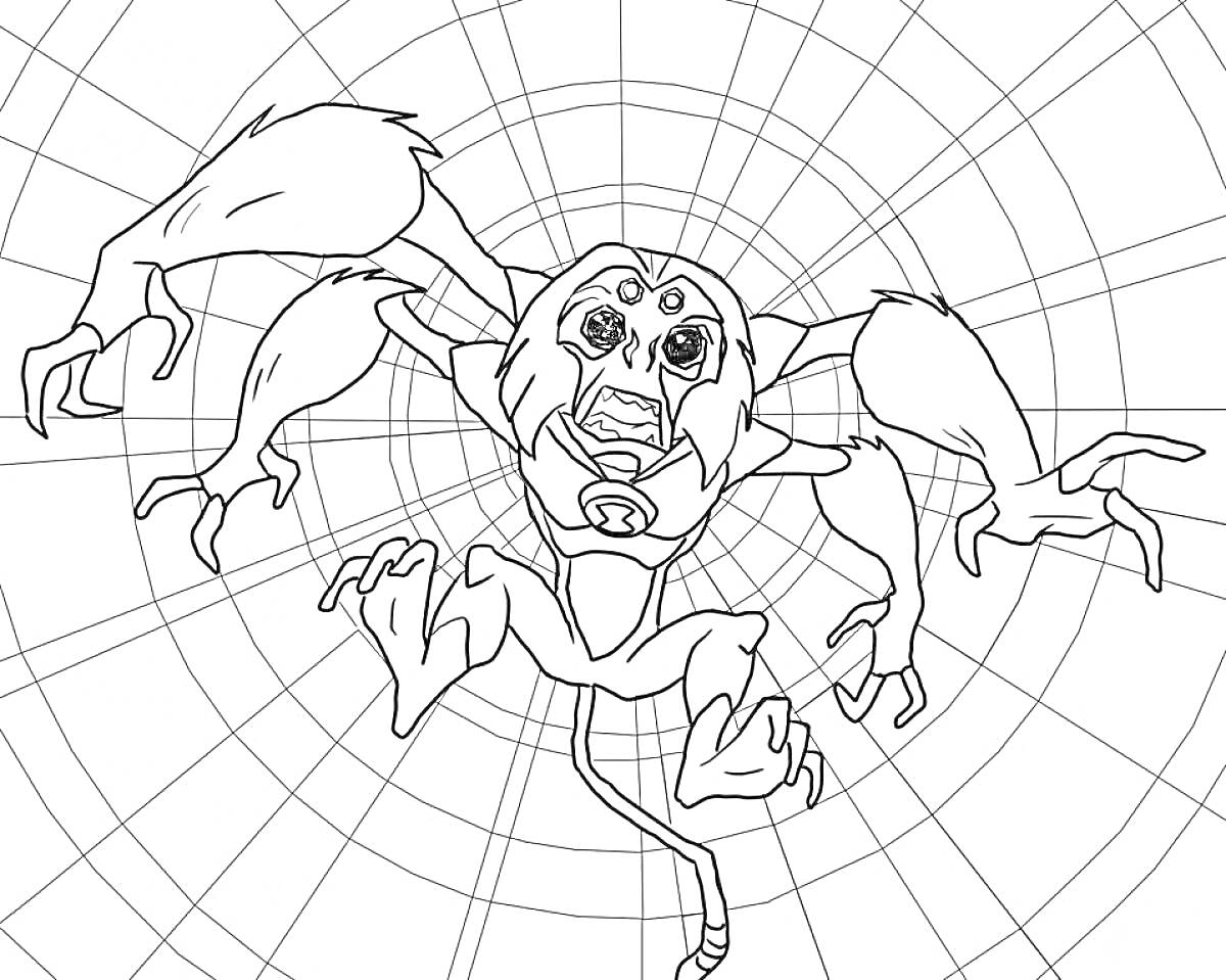 На раскраске изображено: Существо, Паутина, Длинные руки, Длинные ноги, Монстр, Игрушки, Поппи плей тайм