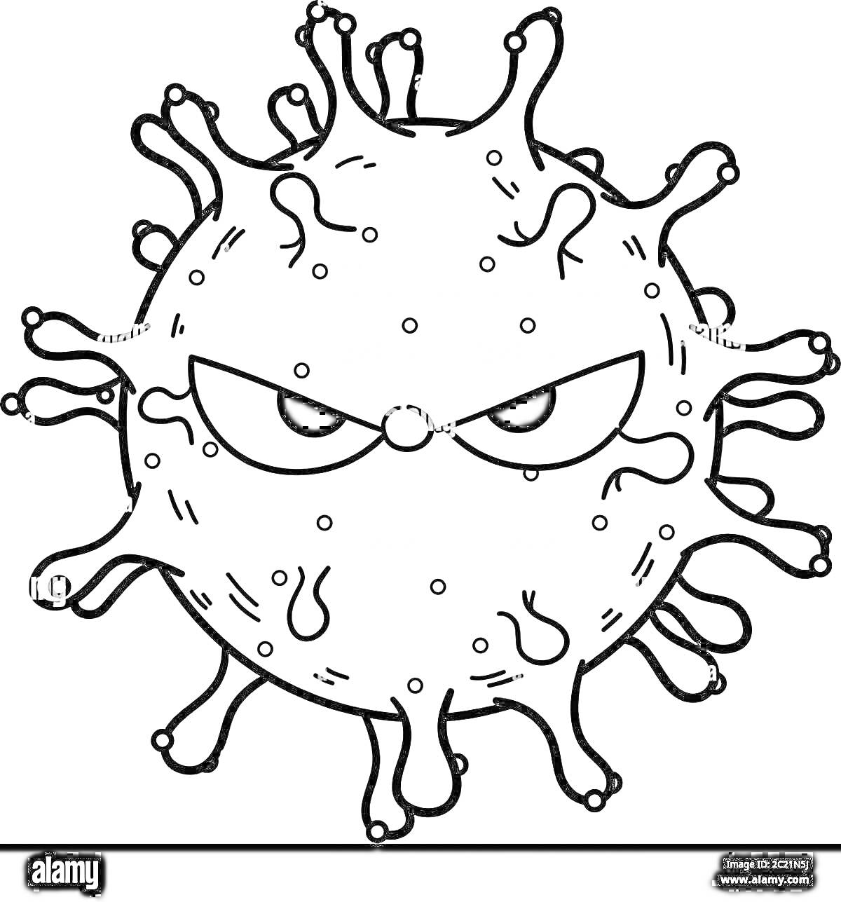 Микроб с сердитыми глазами и щупальцами