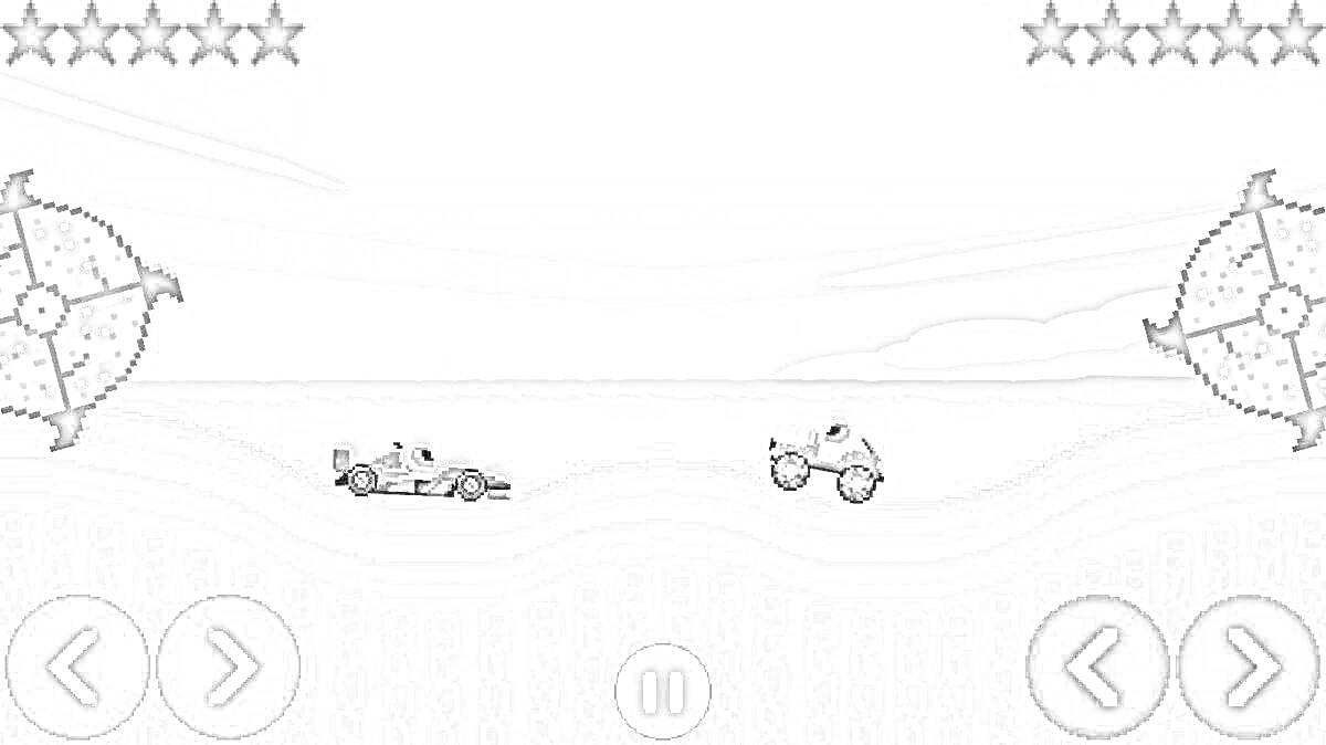 На раскраске изображено: Внедорожник, Гоночный автомобиль, Мобильная игра