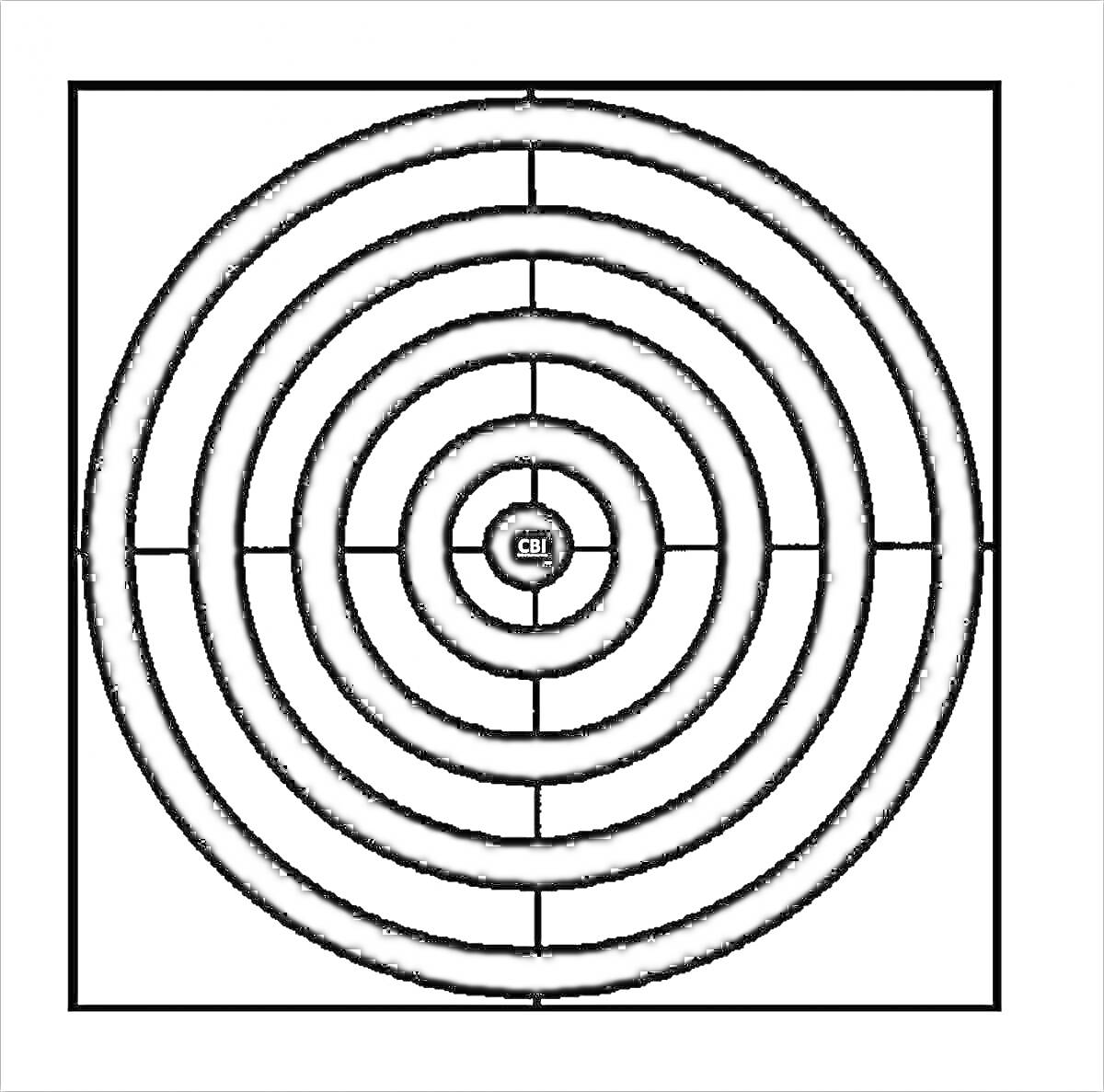 мишень с концентрическими кругами и перекрестными линиями в квадратной рамке