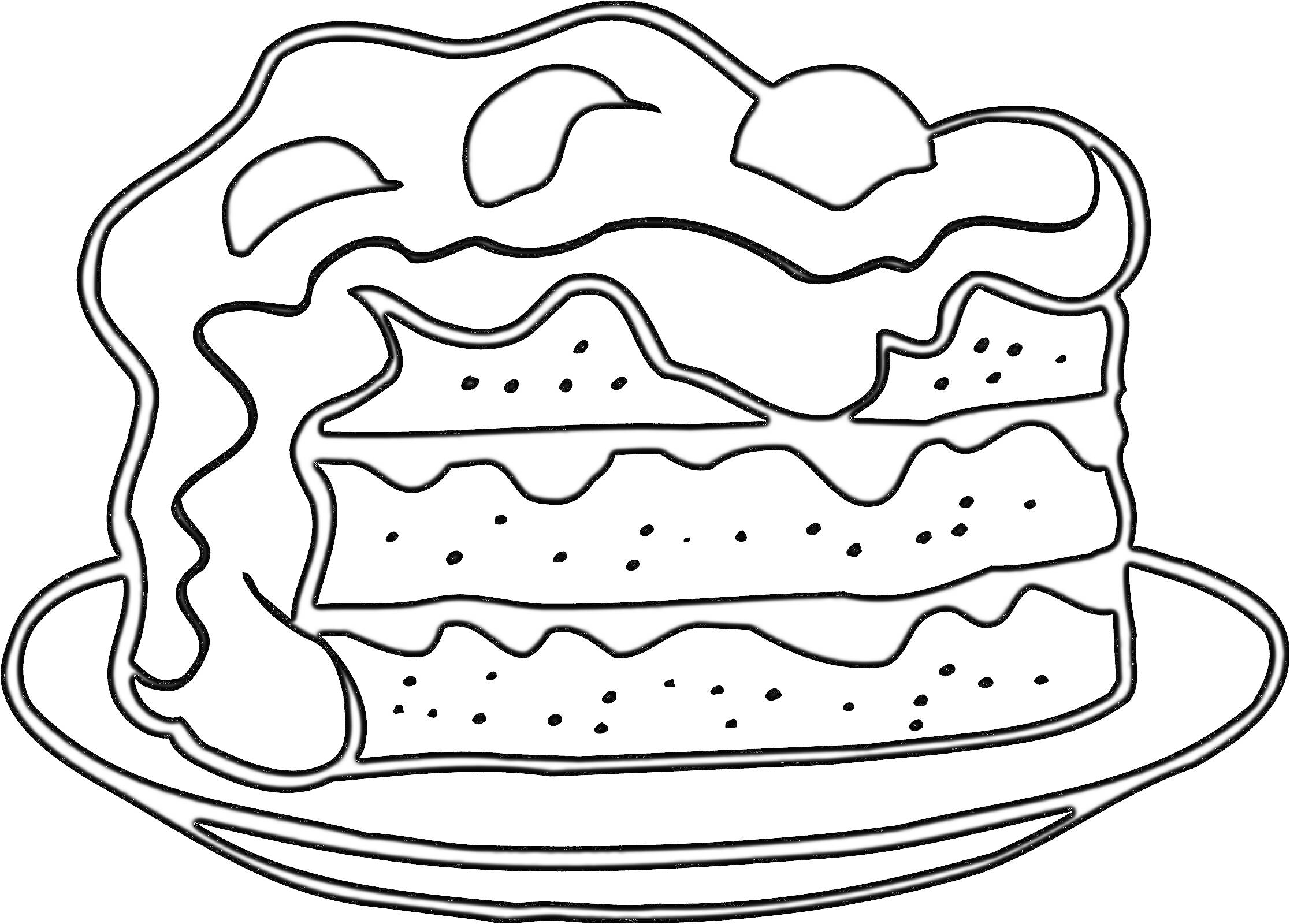 Раскраска Торт с кремом и ягодами на тарелке
