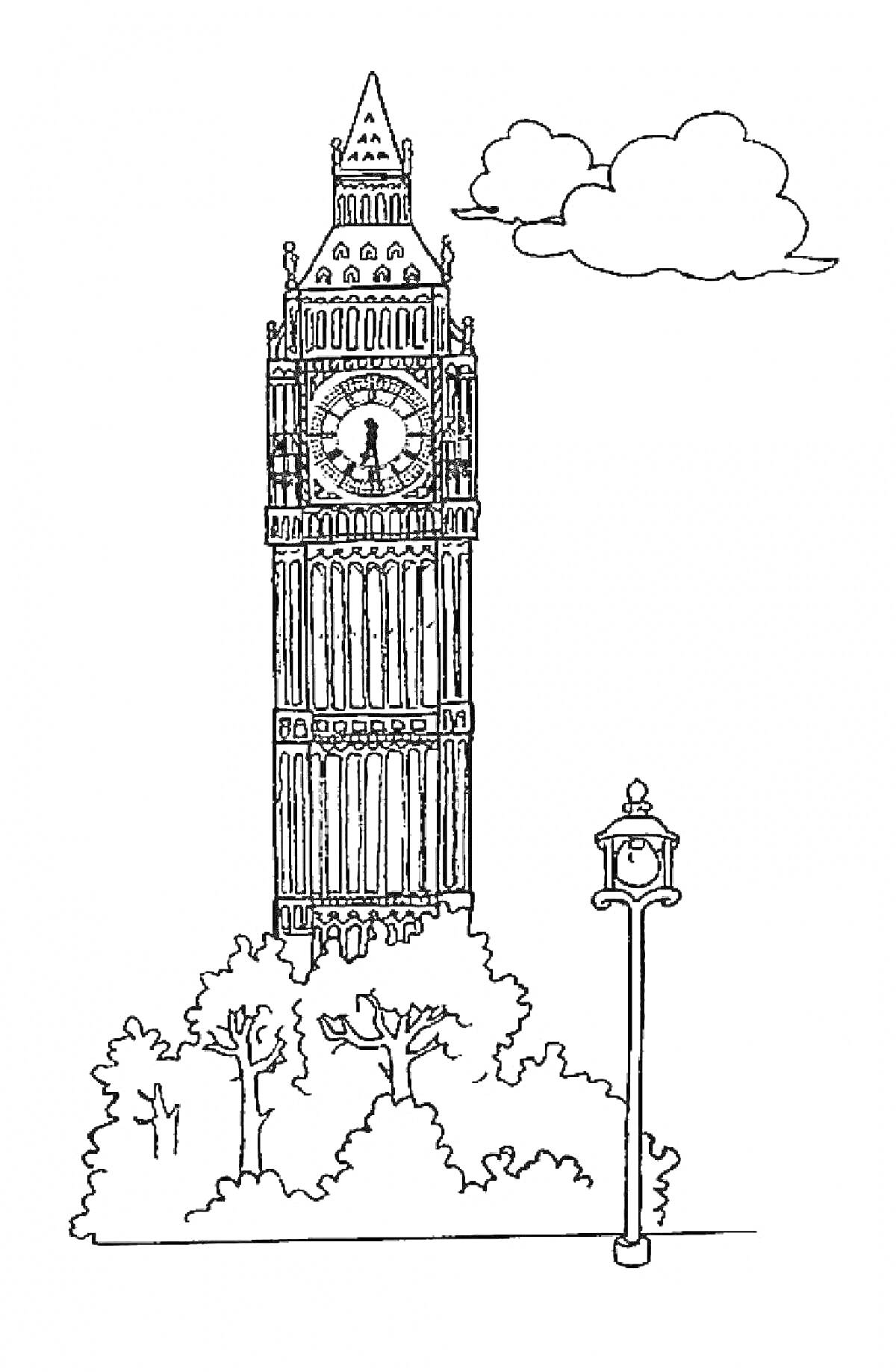 На раскраске изображено: Биг Бен, Часы, Лондон