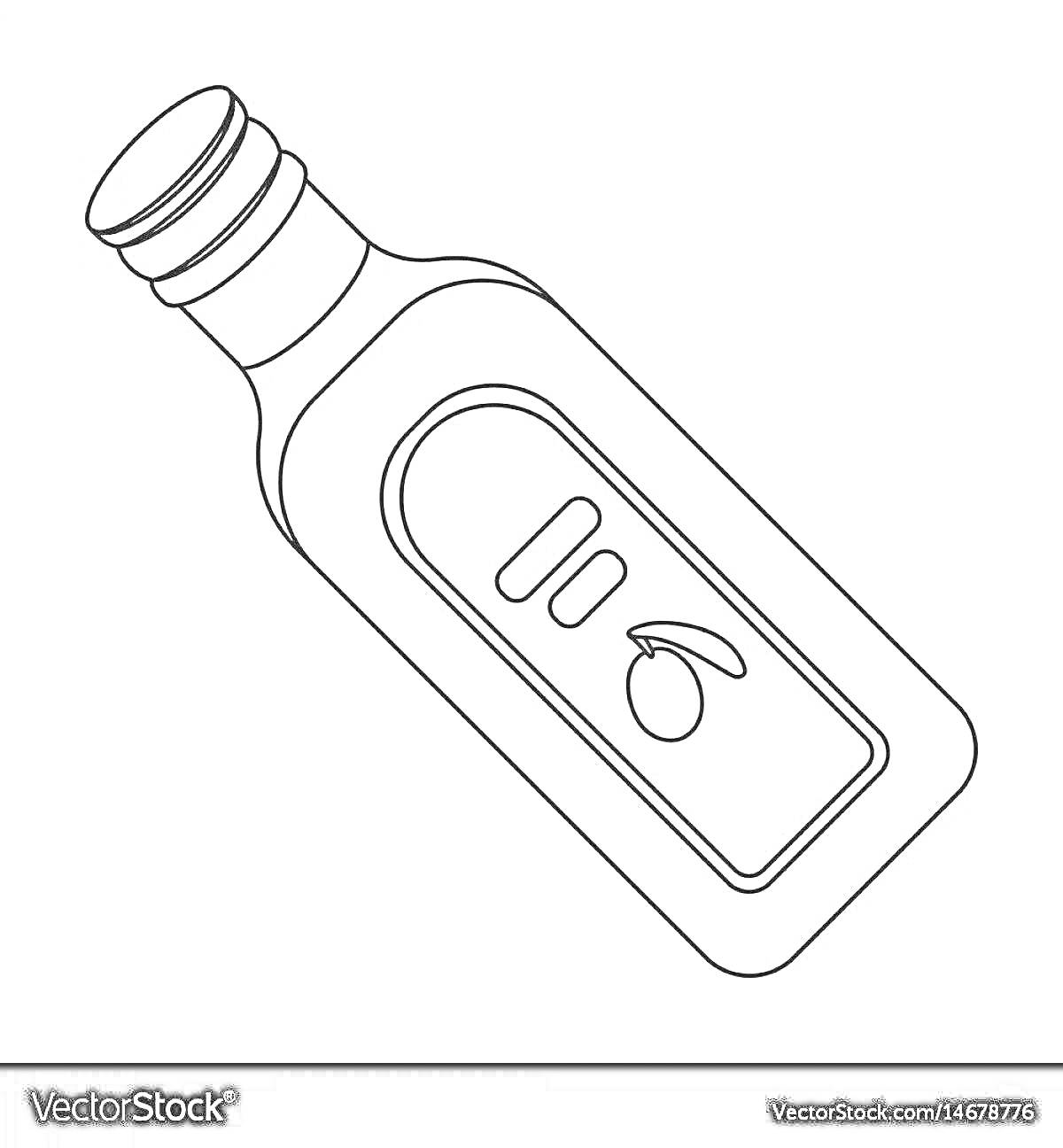 Раскраска Бутылка оливкового масла с этикеткой и изображением оливы