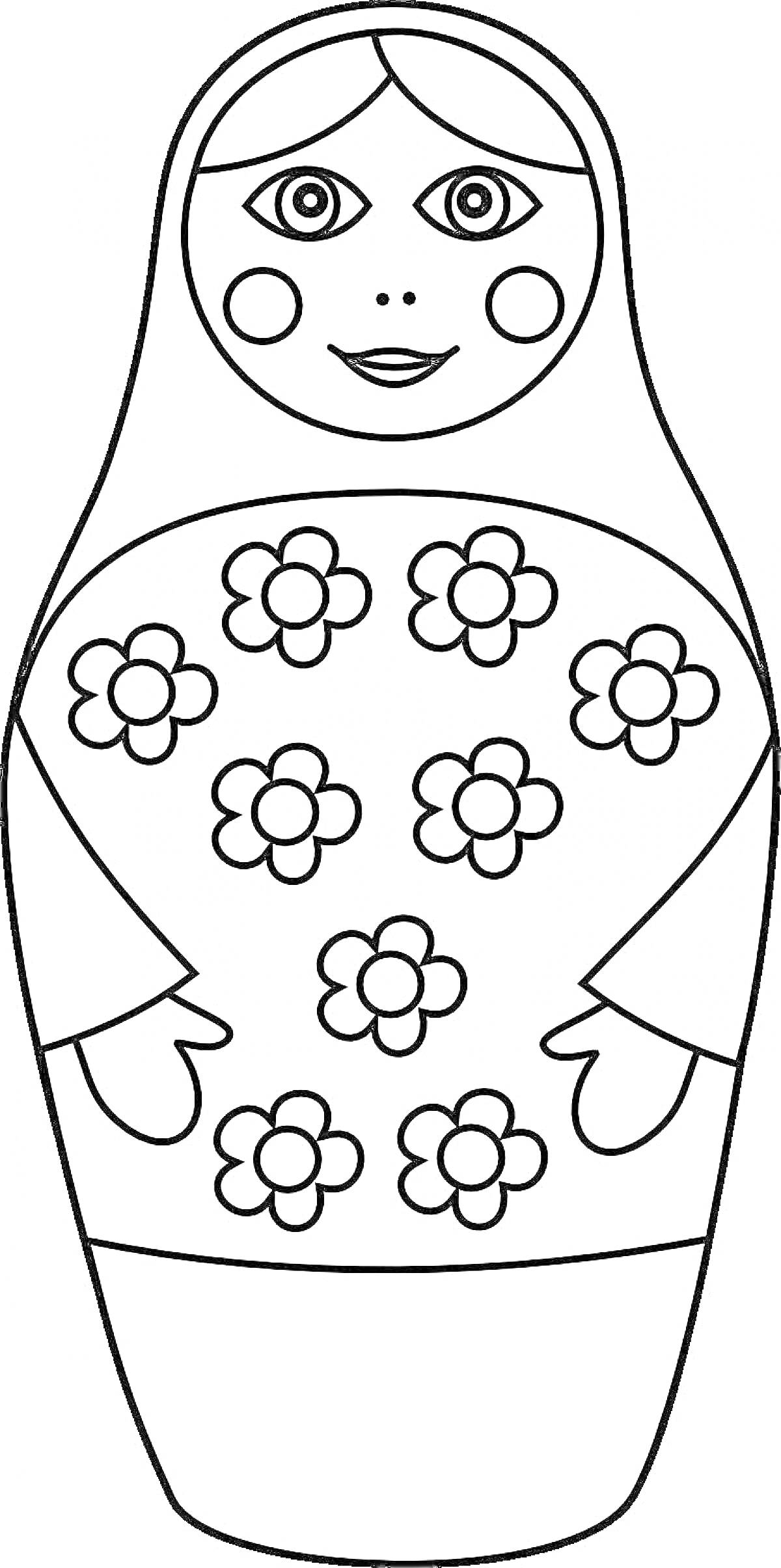 Раскраска Матрешка с цветочным узором, шаблон для раскрашивания