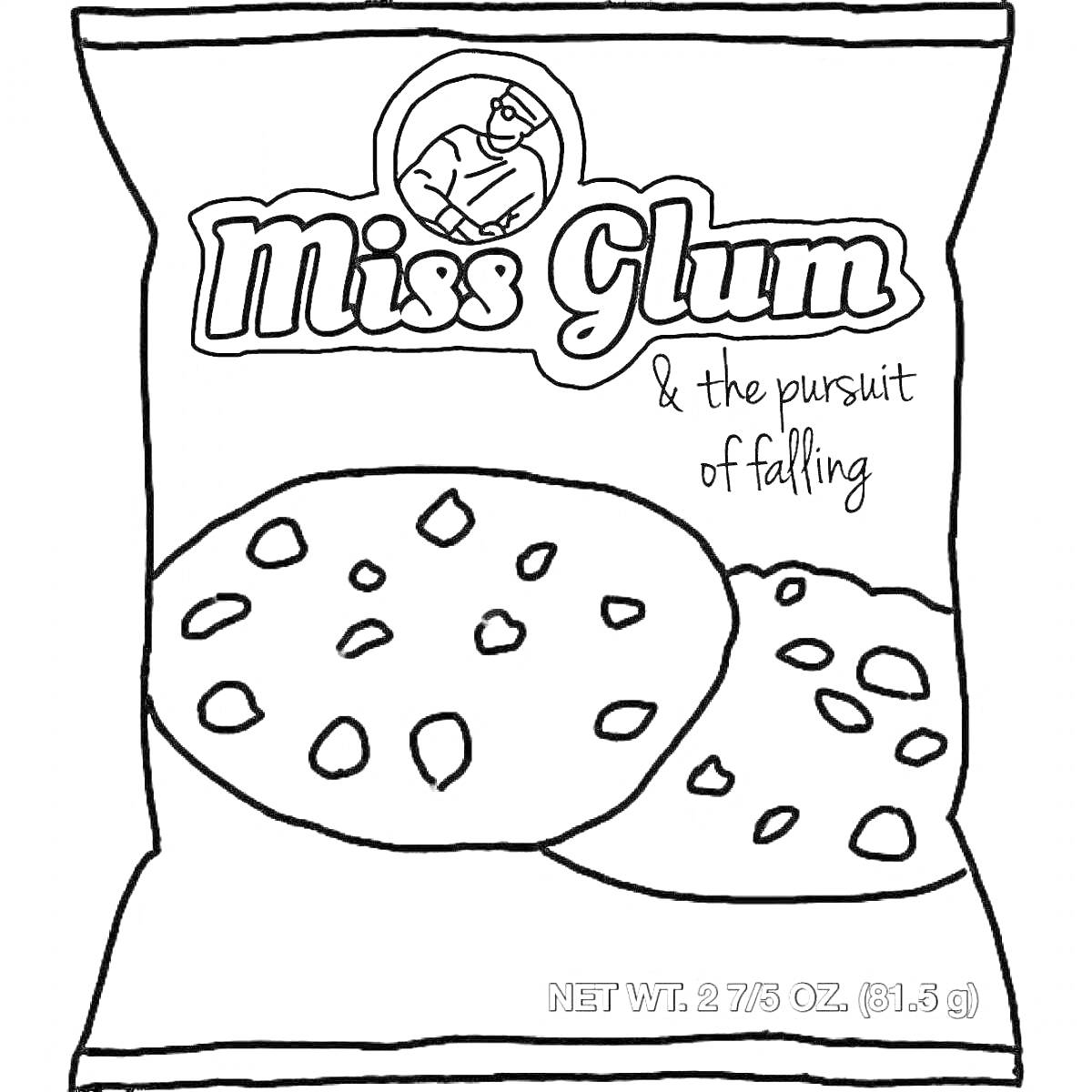 Раскраска Пакет печенья с надписью Miss Glum
