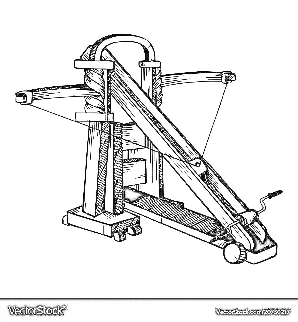Раскраска Катапульта с пружинным механизмом и рычагом натяжения