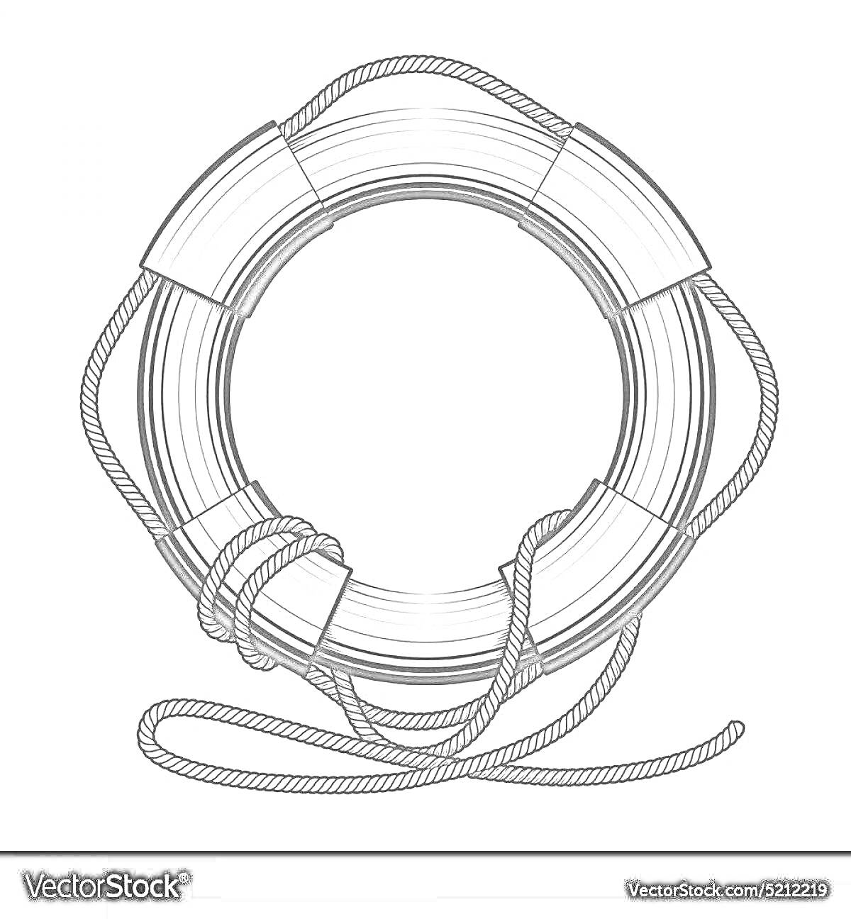 Раскраска Спасательный круг с веревкой и креплениями