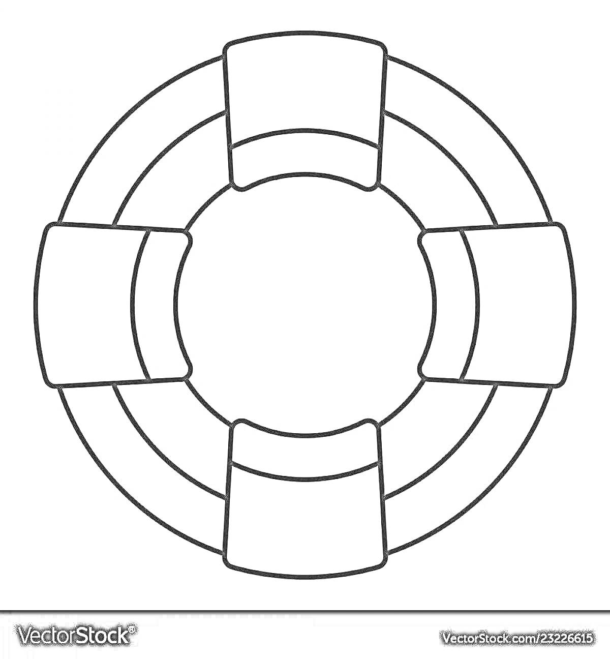 Раскраска Спасательный круг с четырьмя сегментами для раскрашивания