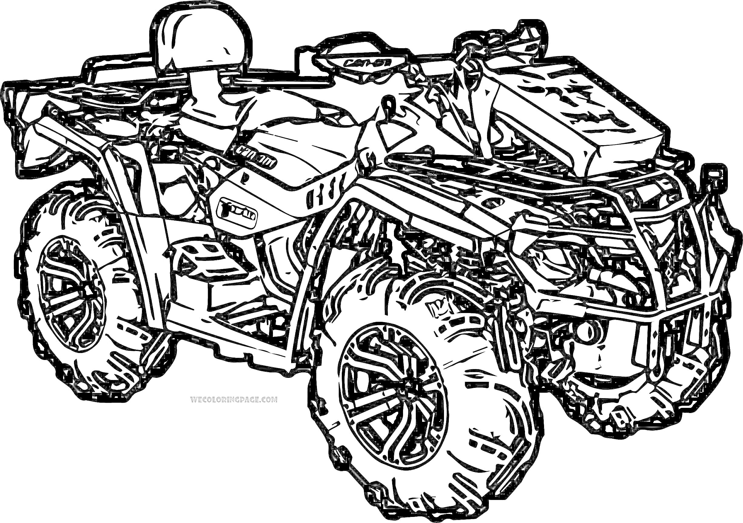 Раскраска Квадрик с деталями - шлем, большие колеса, защита передней части, сиденье, руль, задний багажник