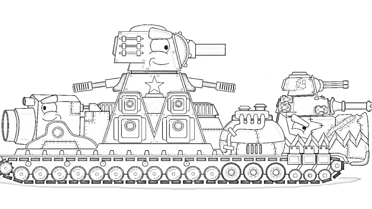 На раскраске изображено: Танк, Военная техника, Гусеницы, Бронированная техника, Артиллерия