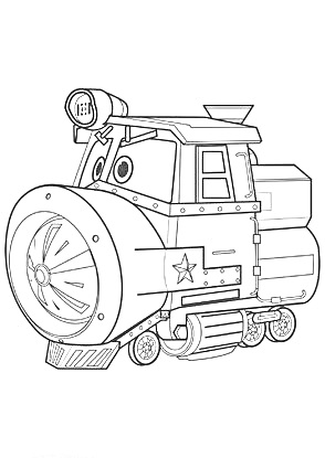 Раскраска Робот поезд с глазами, носом и звездой на борту