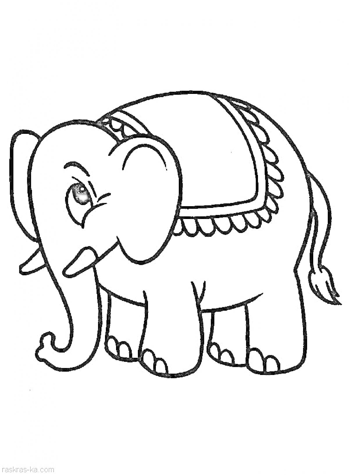 На раскраске изображено: Слон, Животные, Покрывало, Для детей, Контурные рисунки