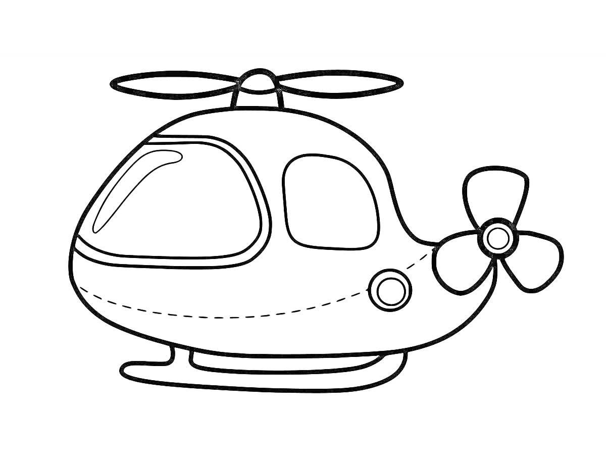 Раскраска Вертолет с прозорыми окнами и двумя винтами