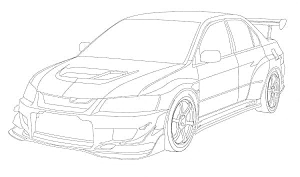 Раскраска Mitsubishi Lancer с кузовом и антикрылом