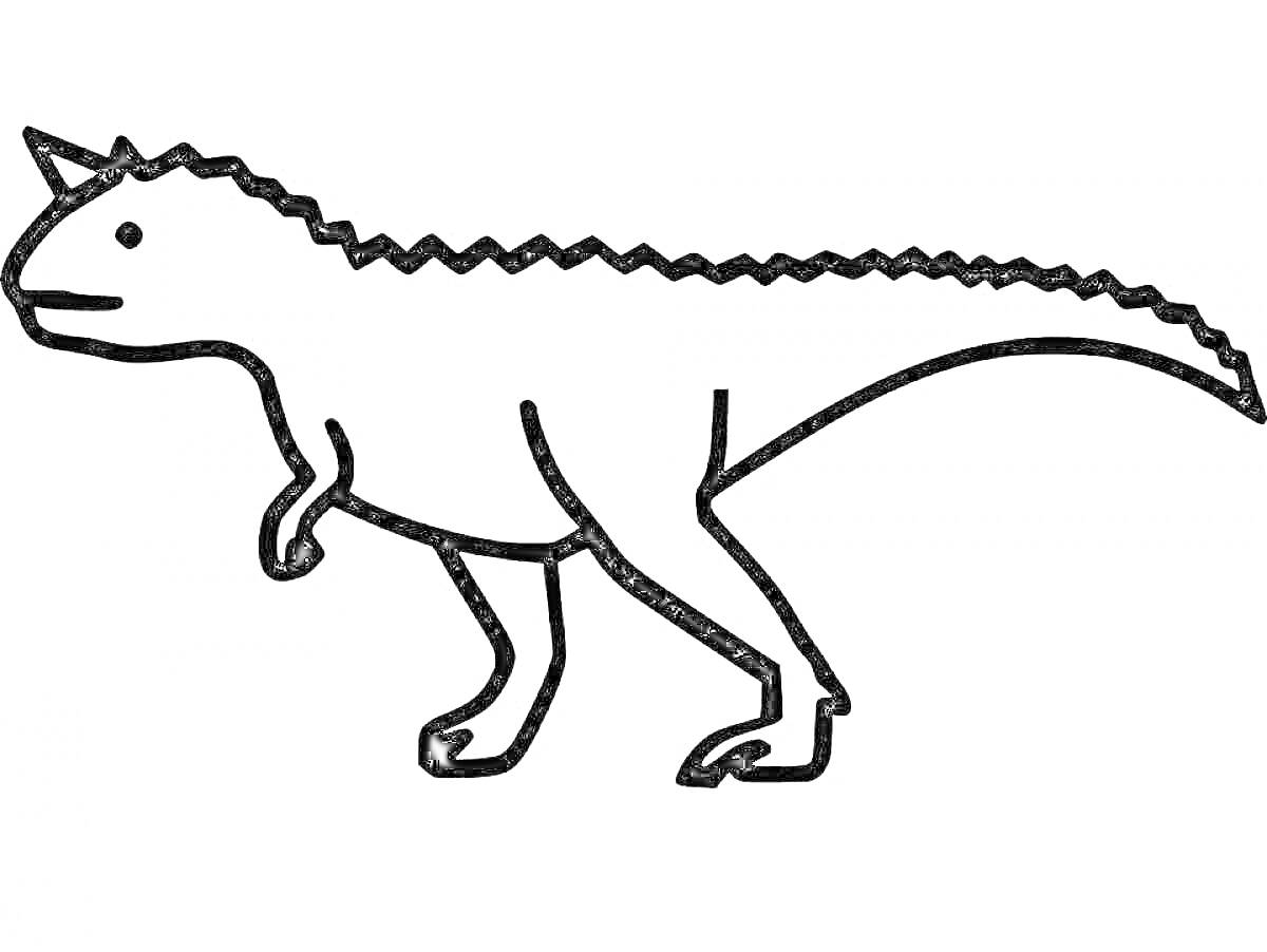На раскраске изображено: Карнотавр, Динозавр, Рогатый динозавр, Обучение, Контурное рисование