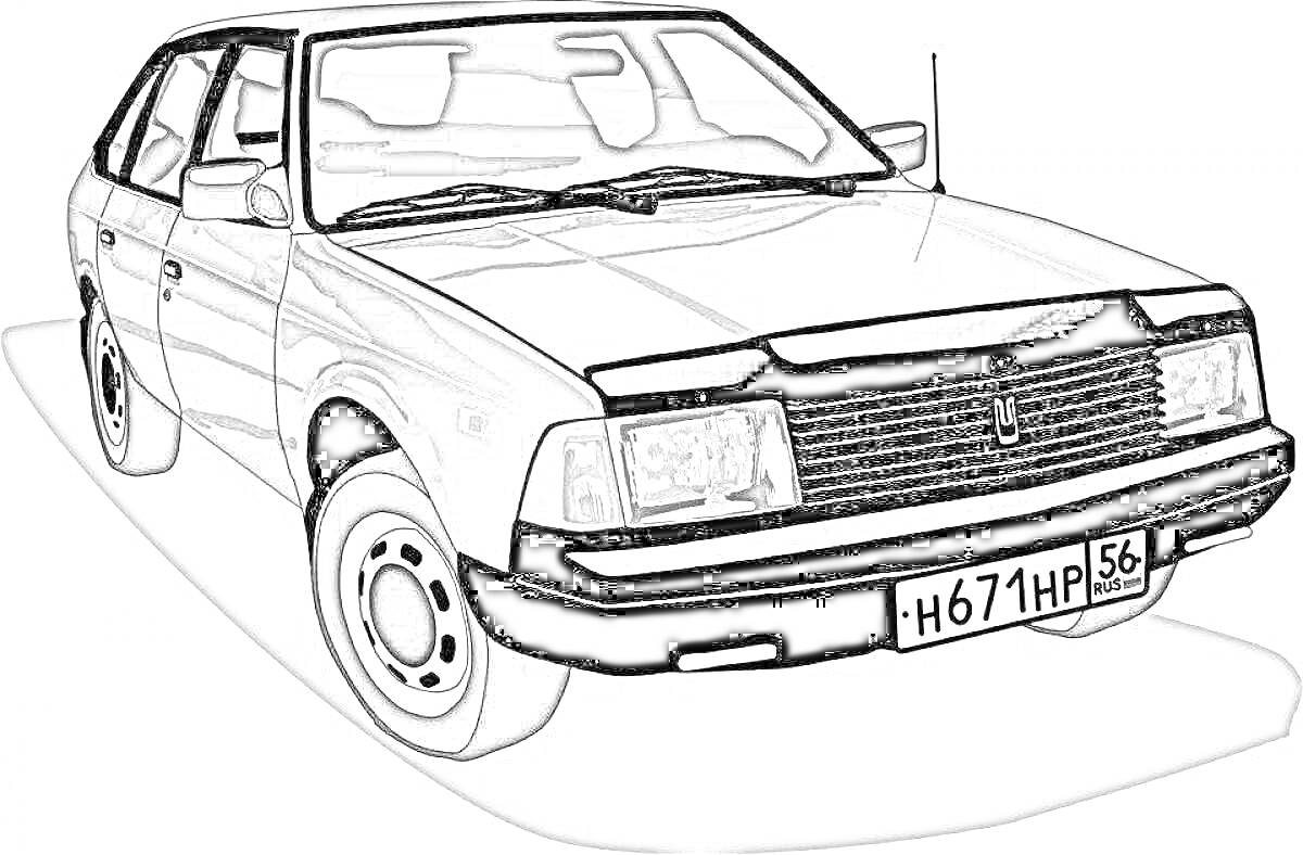 Раскраска Москвич 2141 с номерным знаком Н671НР56
