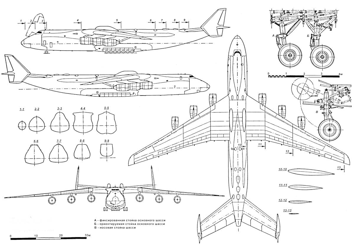 На раскраске изображено: Ан-225, Мрия, Схема, Шасси, Фюзеляж, Авиация