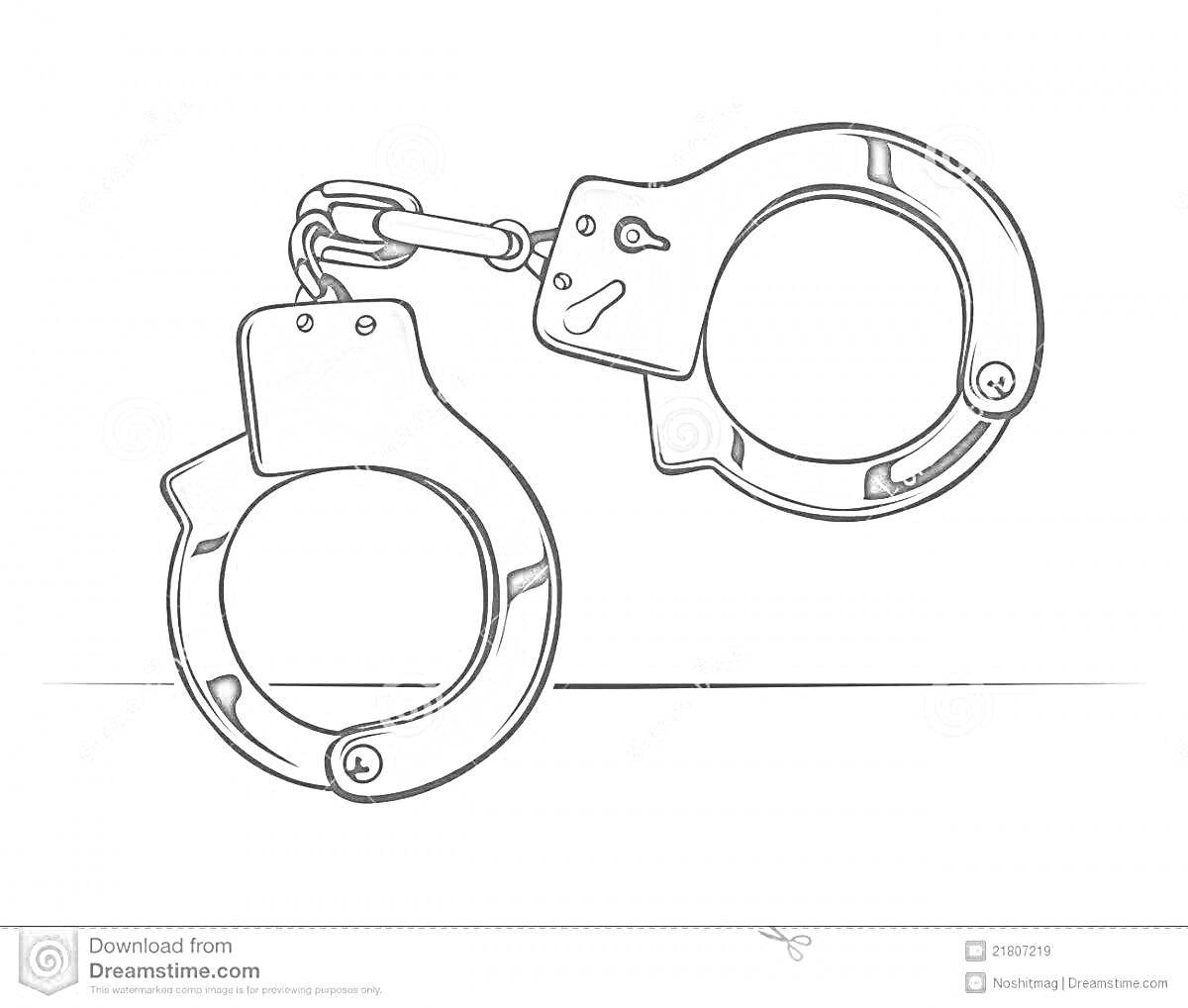 Раскраска Черно-белая раскраска наручников с замком и цепью