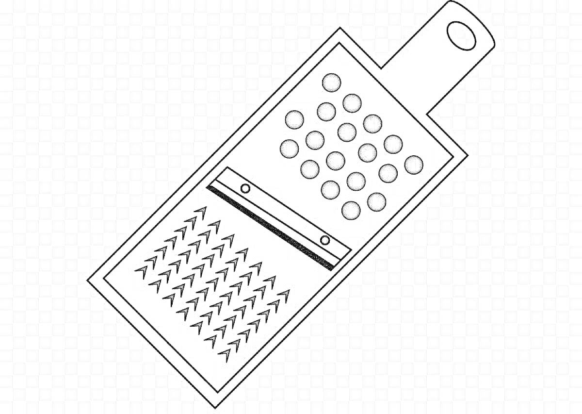 Раскраска Терка с крупными дырками, мелкими отверстиями и ручкой