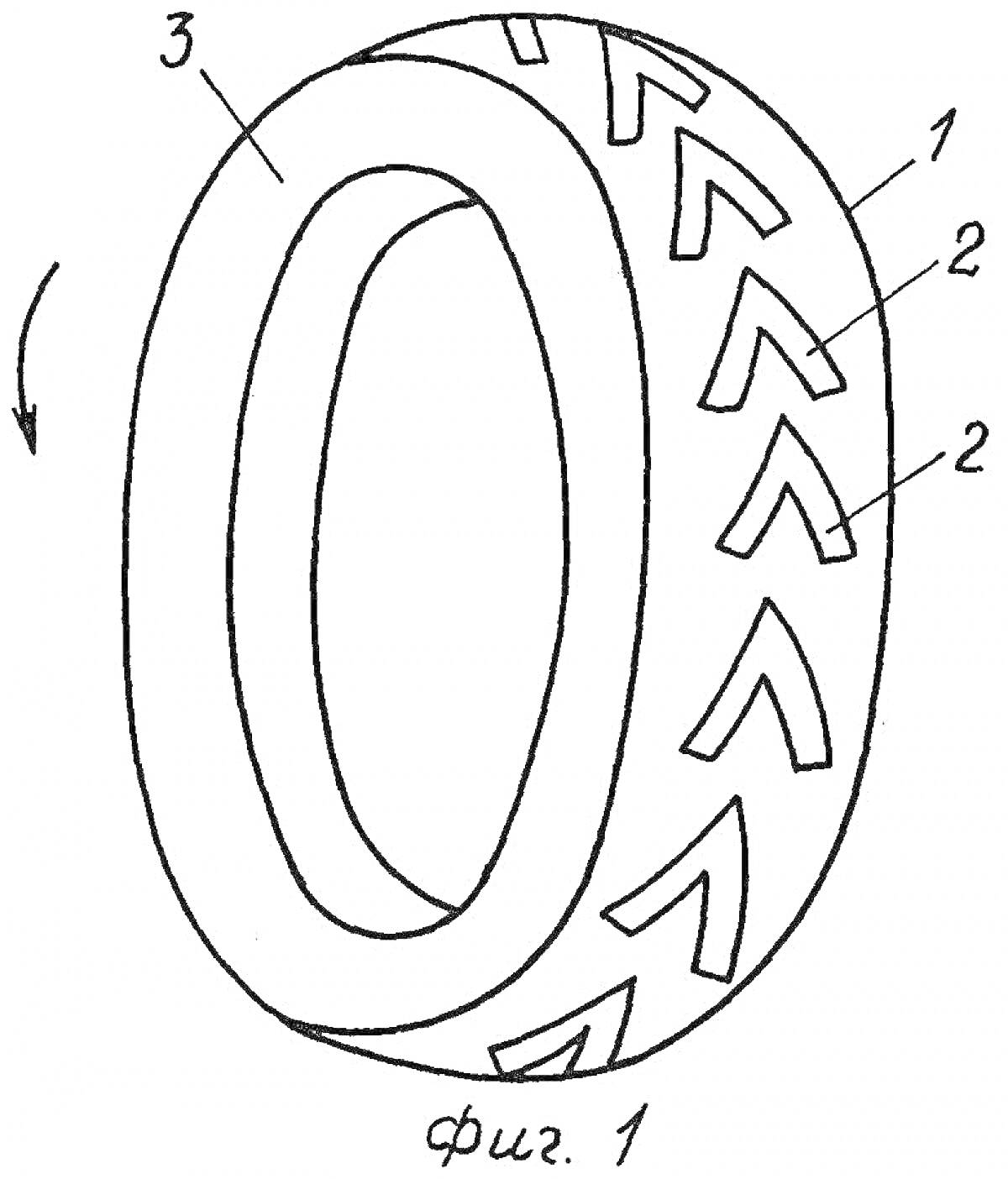 Раскраска Шина, направленный рисунок протектора, обозначения 1, 2, 3