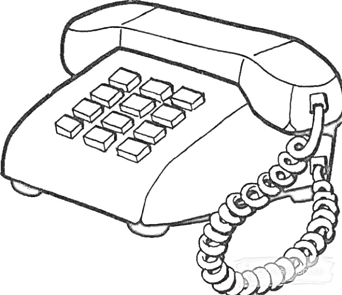 Раскраска Стационарный телефон с кнопками и витым шнуром.