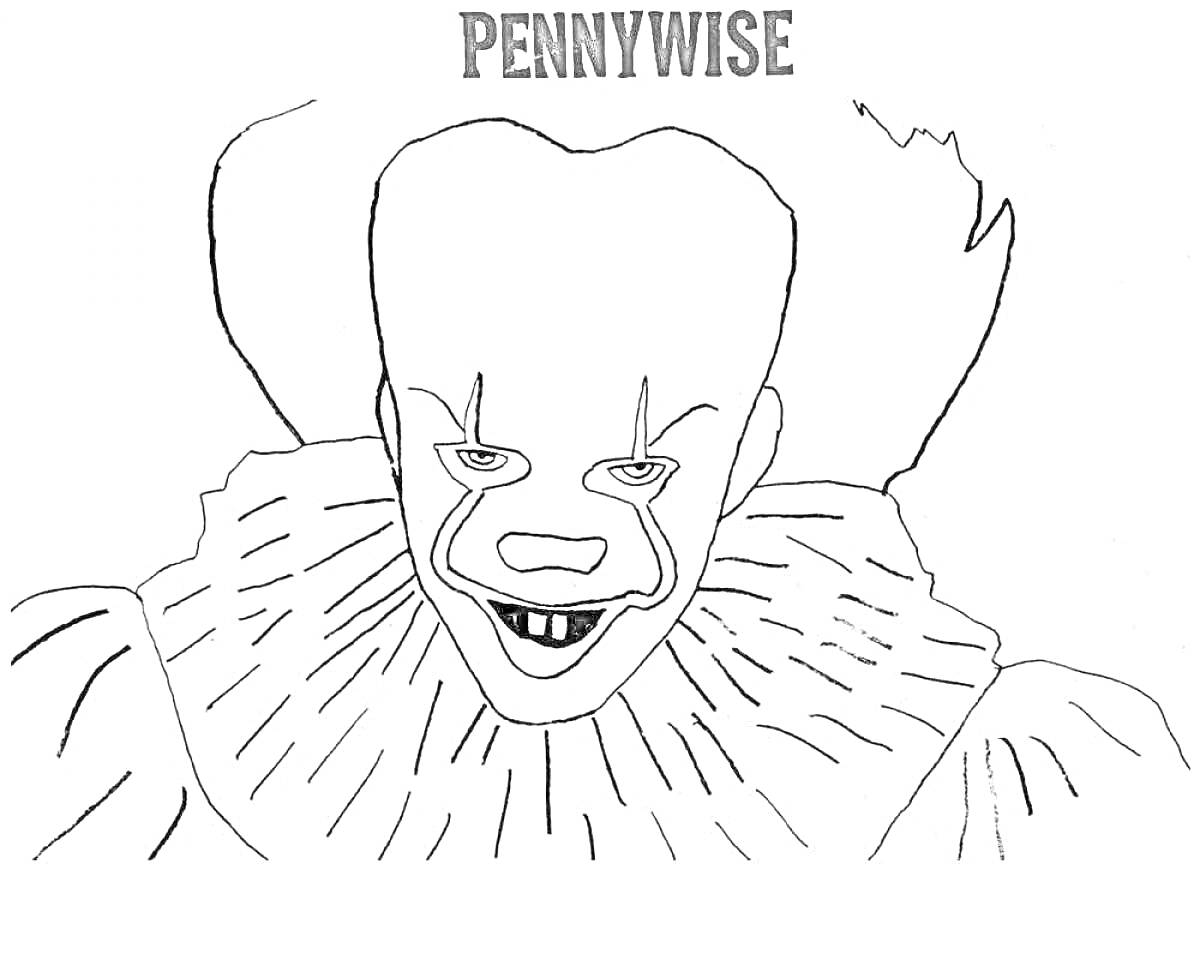Раскраска Клоун Пеннивайз с характерным гримом и воротником
