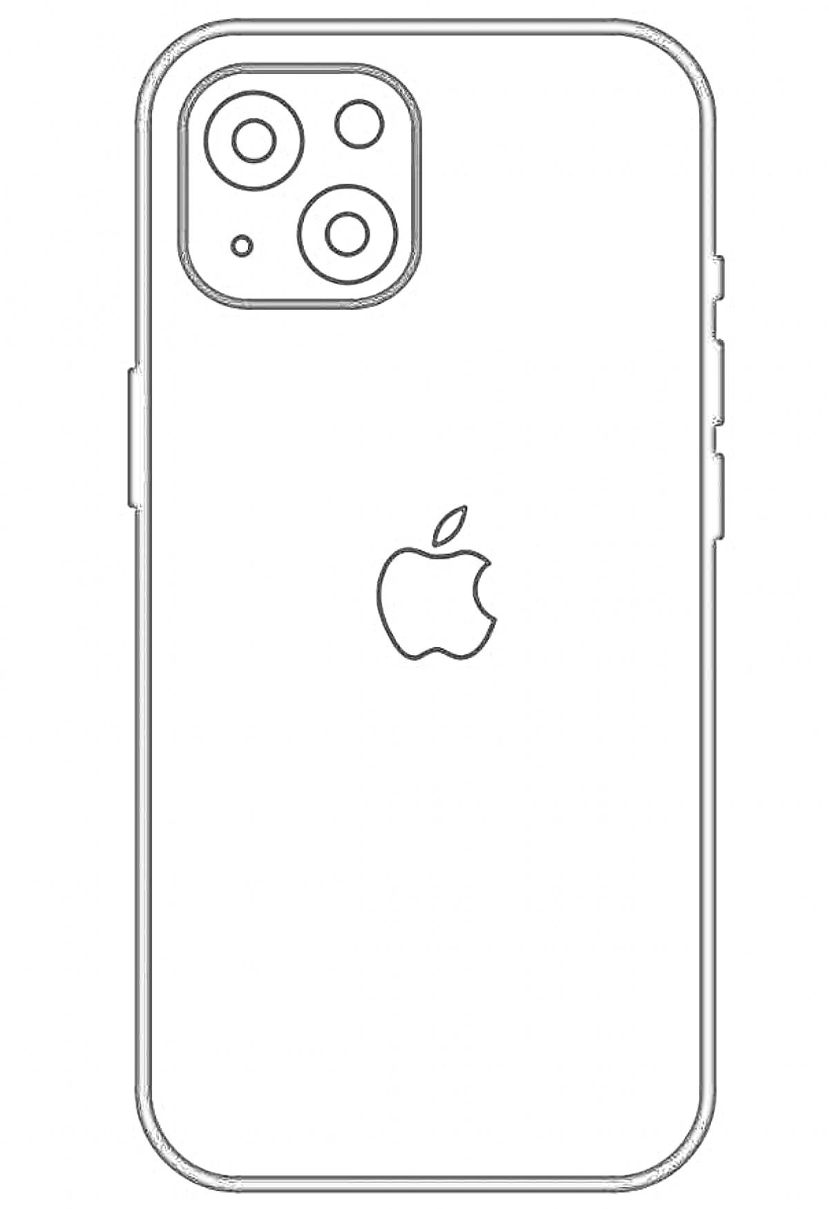 На раскраске изображено: Айфон, IPhone, Телефон, Смартфон, Камера, Логотип Apple