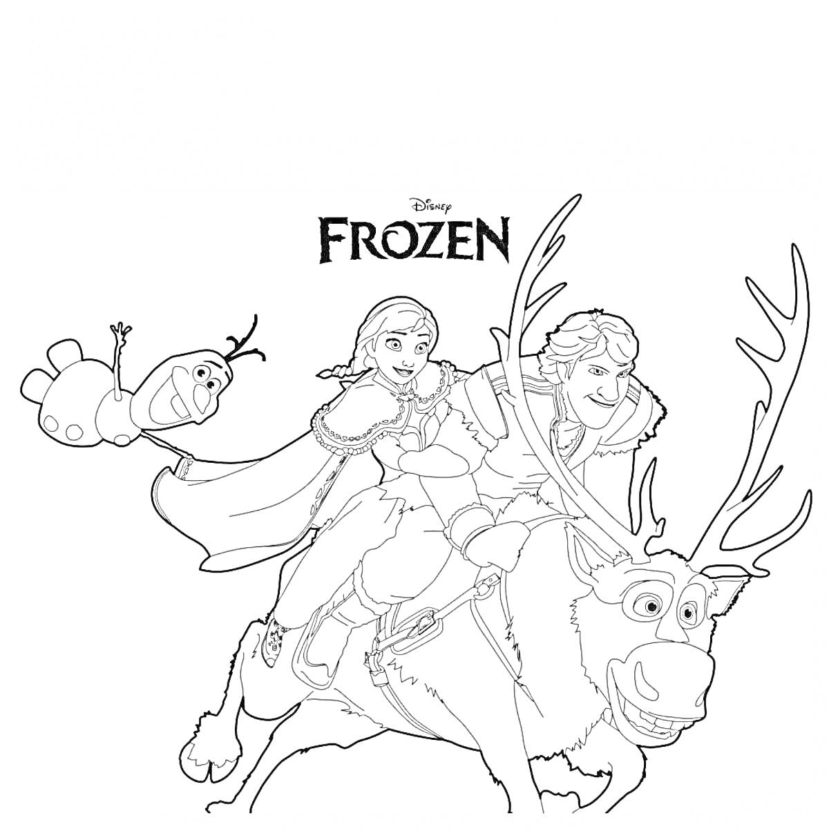 На раскраске изображено: Frozen, Олень, Мужчина, Снежная королева