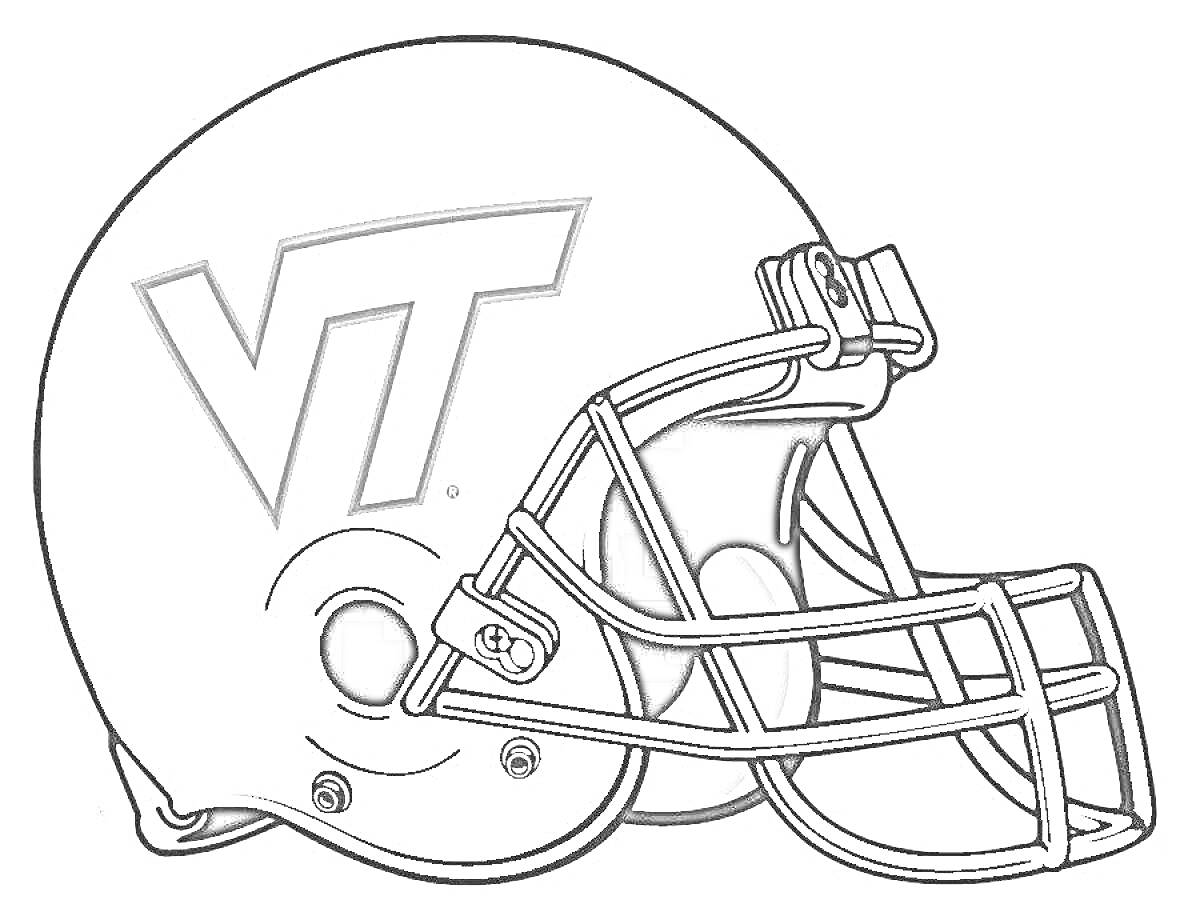 Раскраска Американский футбольный шлем с буквой 