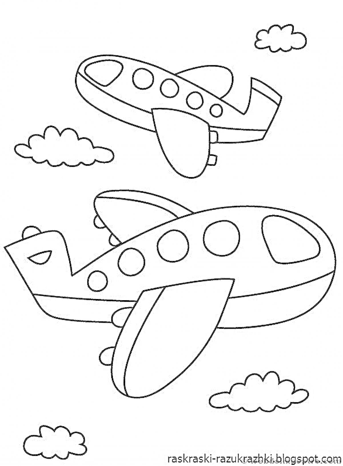 На раскраске изображено: Самолеты, Облака, Небо, 23 февраля, Авиация, Дошкольники, Для детей