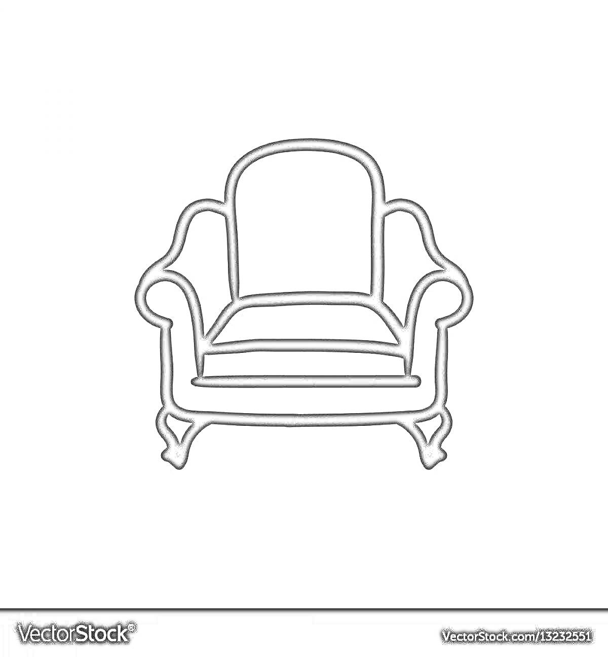 Раскраска Кресло с подлокотниками и ножками