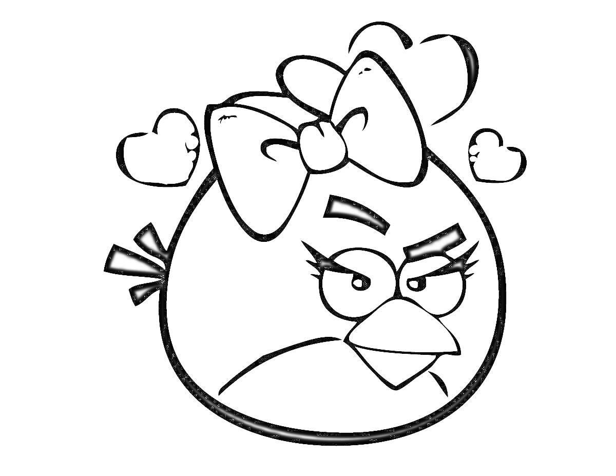 Раскраска Птица с бантом и сердечками из Angry Birds