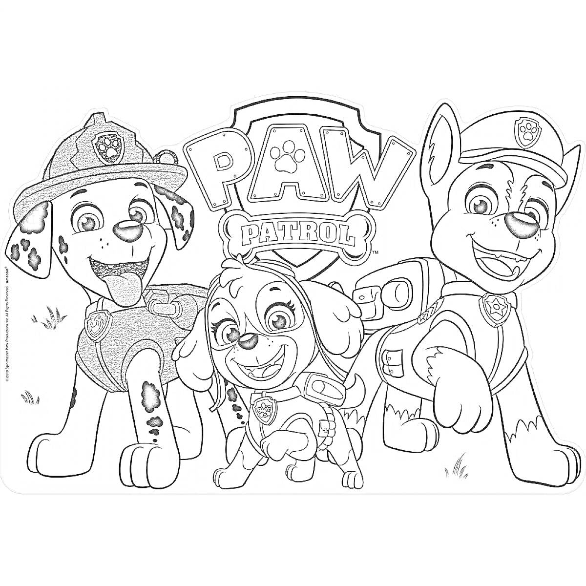 На раскраске изображено: Щенячий патруль, Paw Patrol, Детский досуг, Маршал