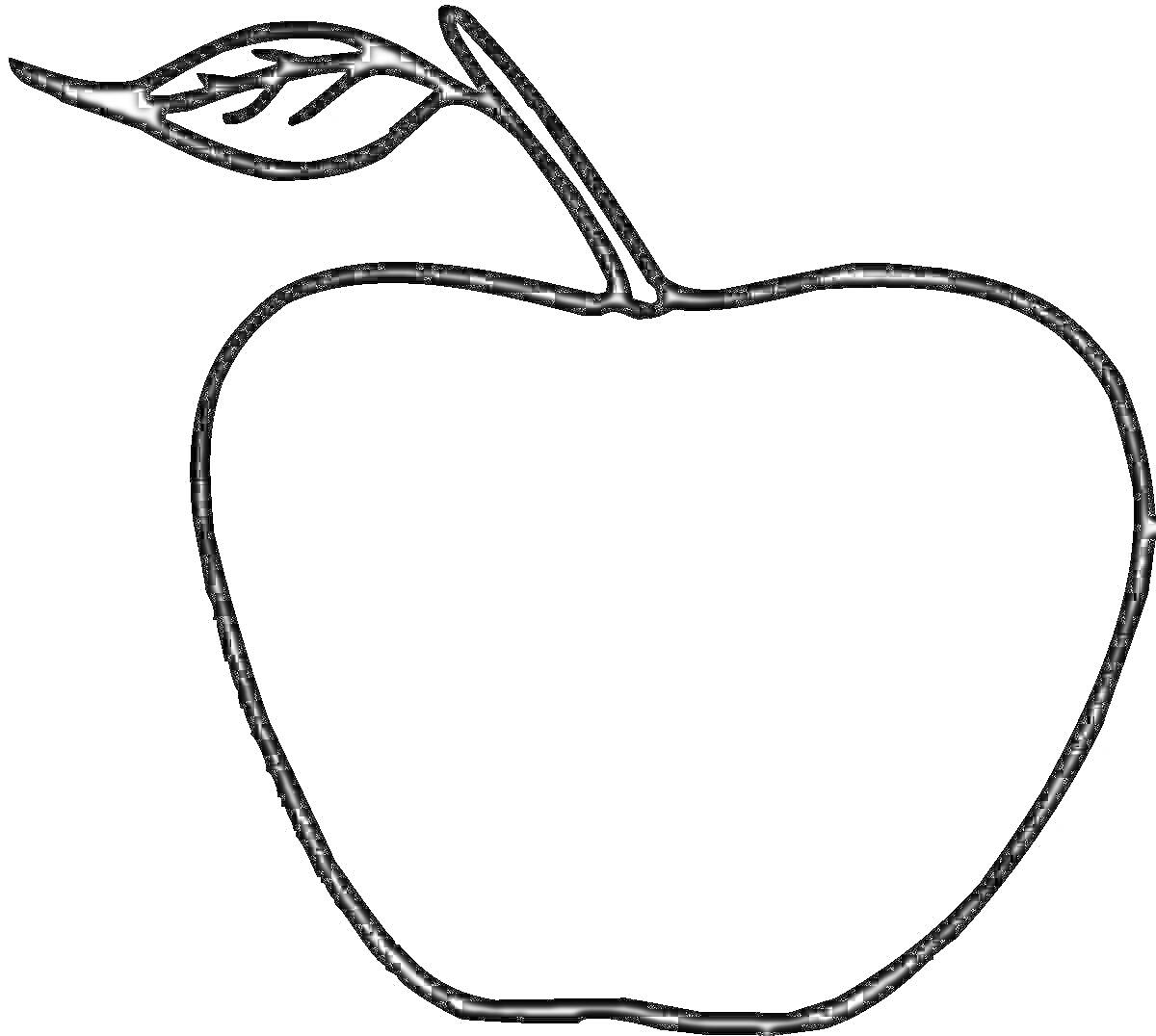 На раскраске изображено: Яблоко, Черенок, Листья, Фрукты, Контурные рисунки