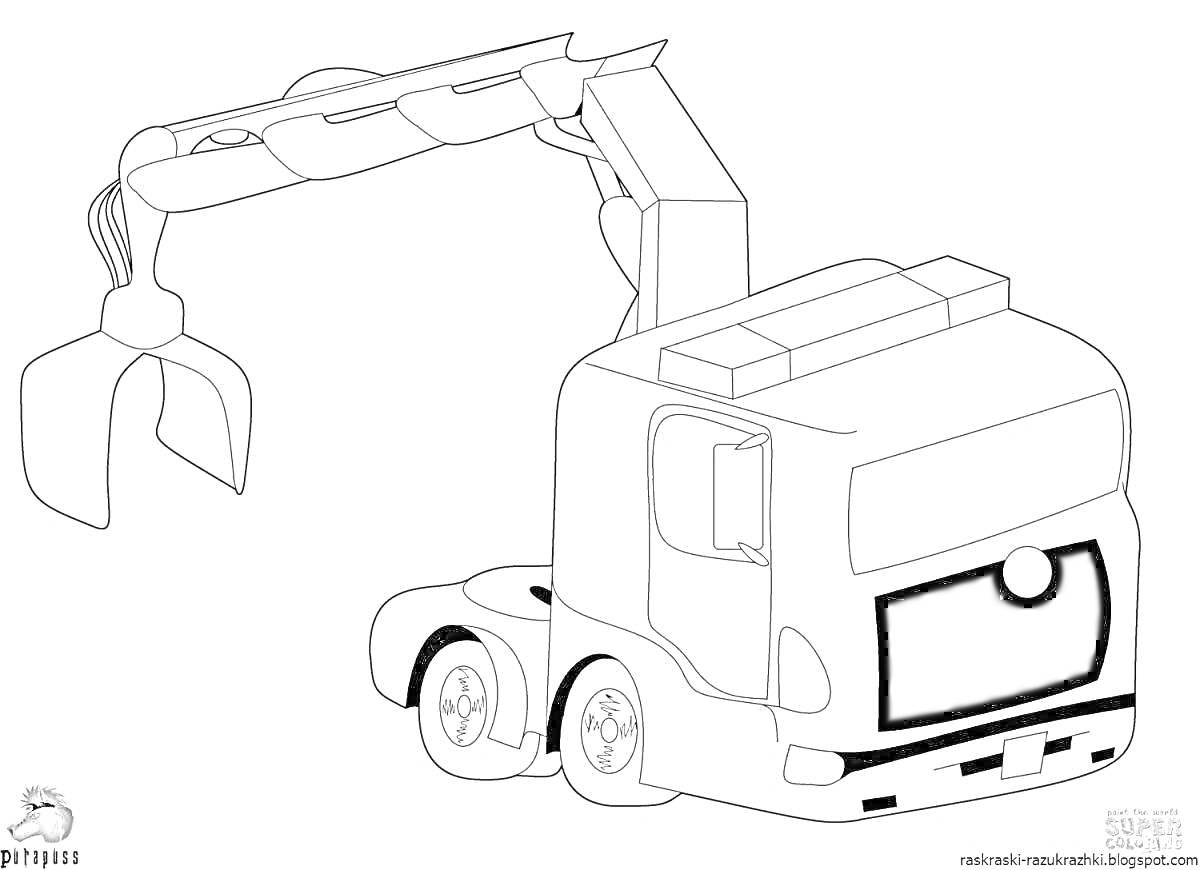 Раскраска Грузовик-автовоз с захватом, предназначенный для перевозки автомобилей