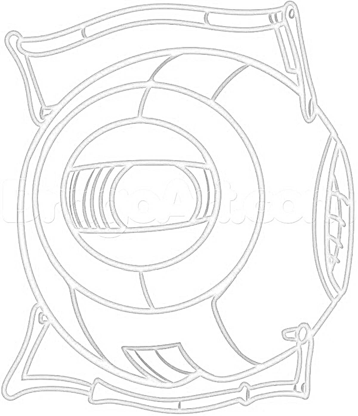 Раскраска Портал, круглый робот с глазом, металлические детали