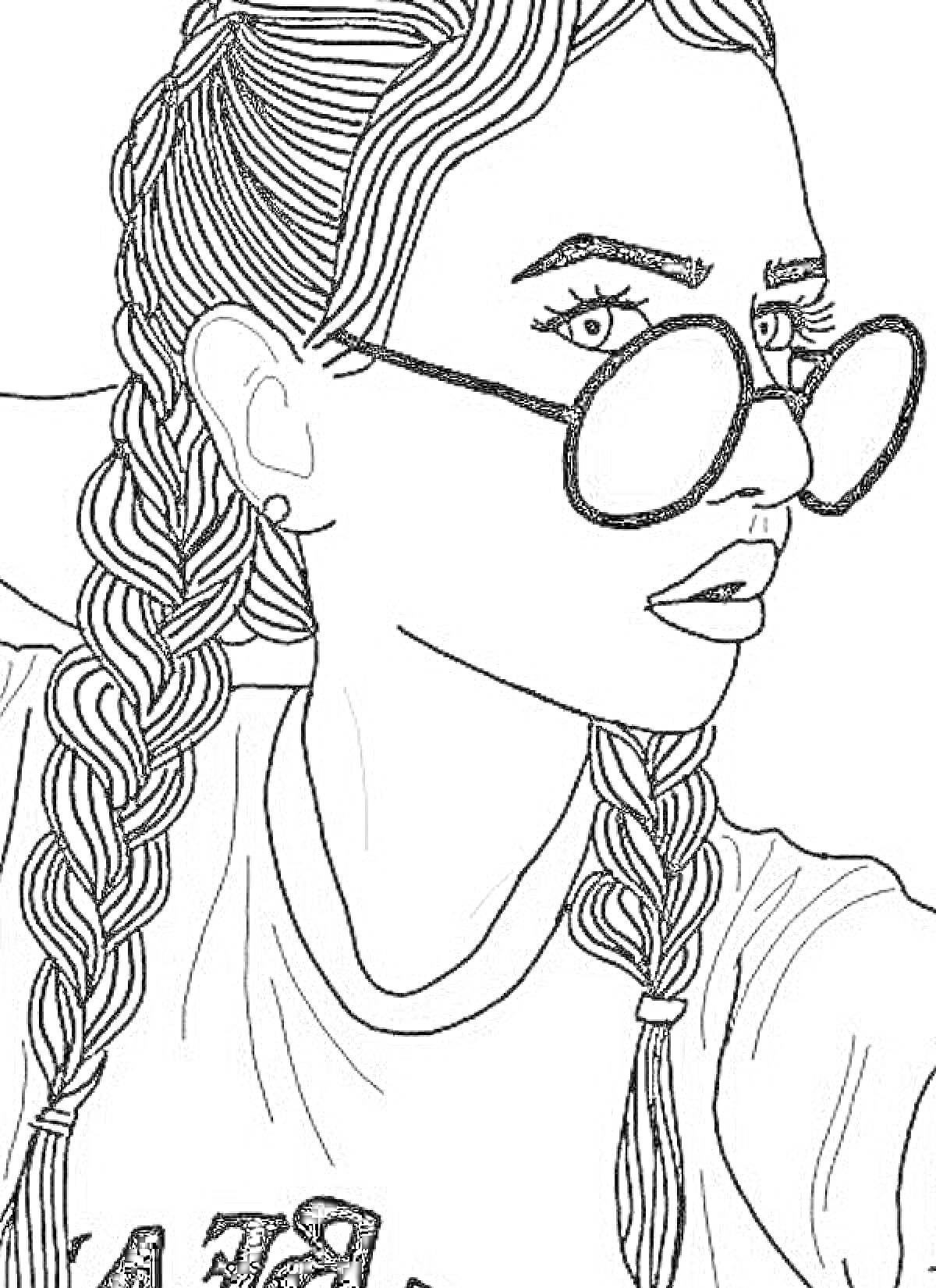 Раскраска Девушка с косичками и в круглых очках