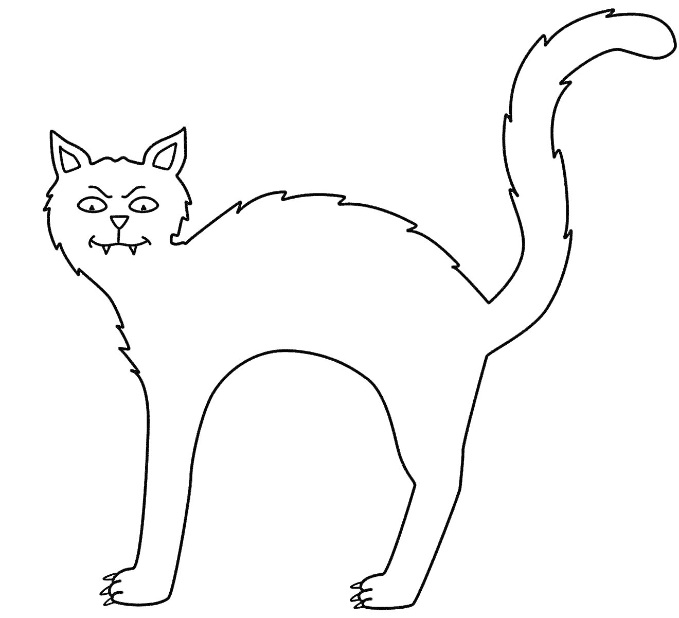 На раскраске изображено: Черная кошка, Хвост, Острые уши, Когти, Уши