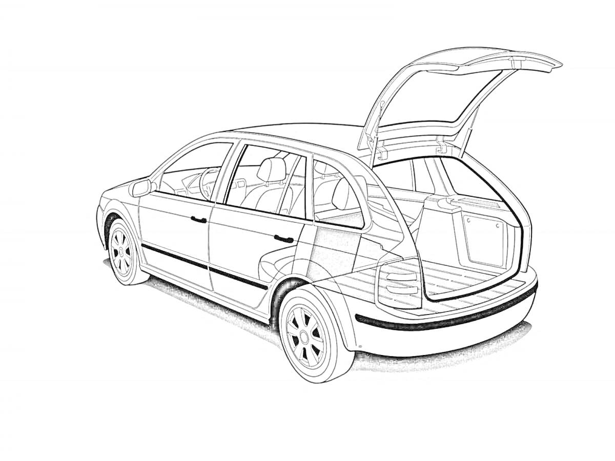 На раскраске изображено: Кроссовер, Багажник, Транспорт, SUV