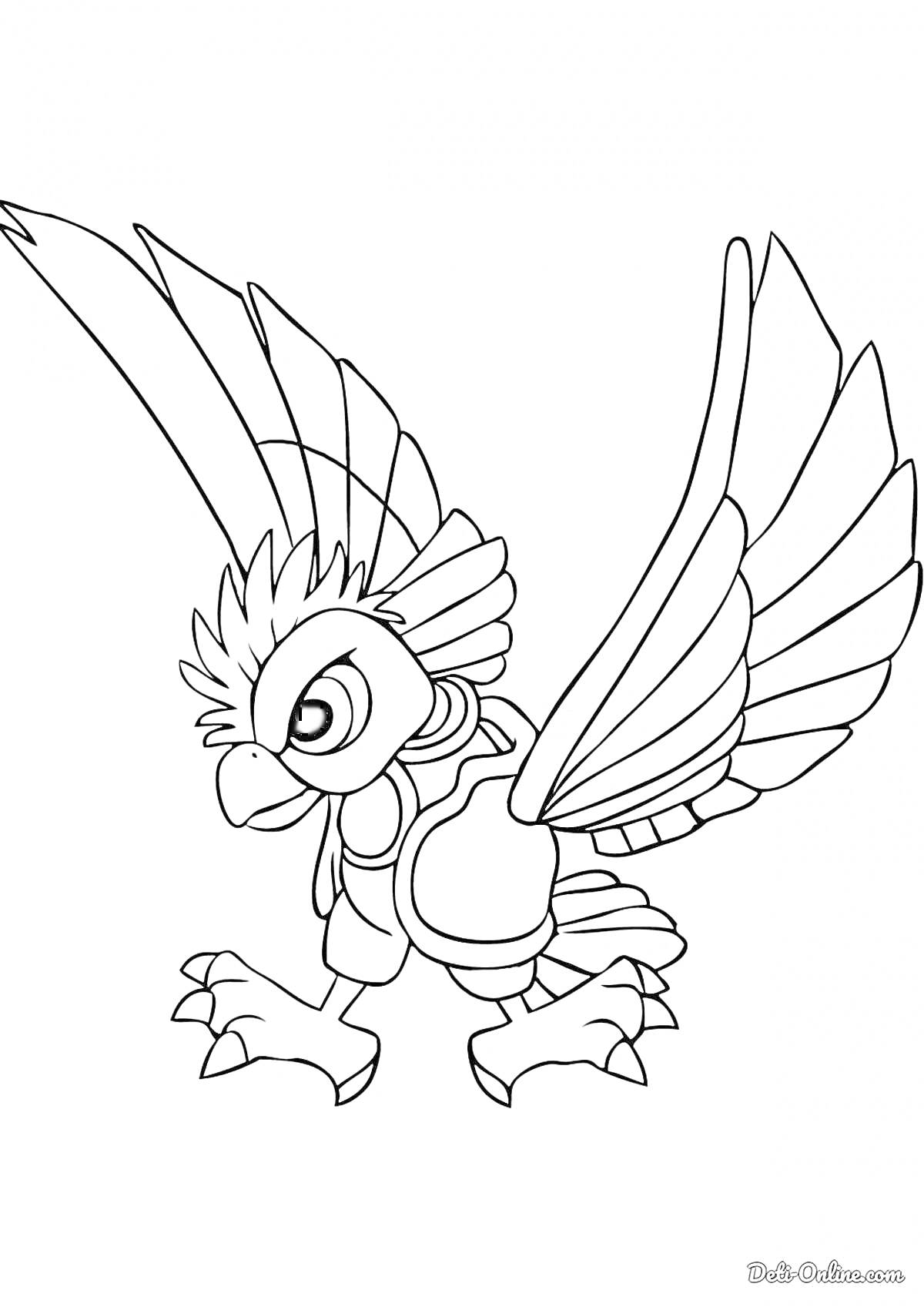 На раскраске изображено: Ворон, Персонаж, Крылья, Игра, Расправленные крылья, Бравл Старс