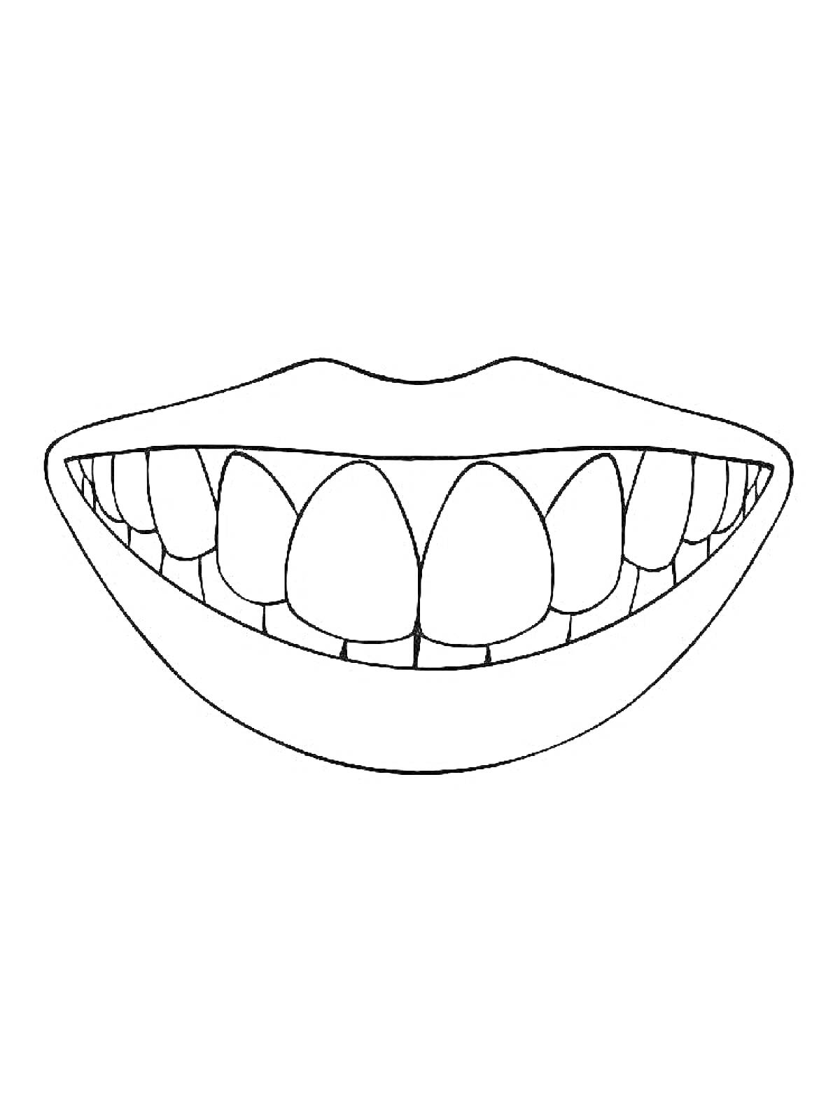 На раскраске изображено: Улыбка, Рот, Зубы