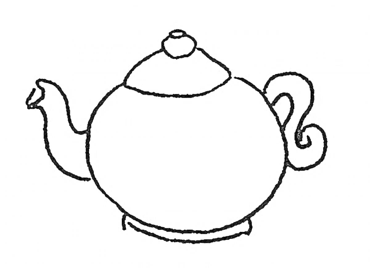 Раскраска Чайник с крышкой, носиком и ручкой