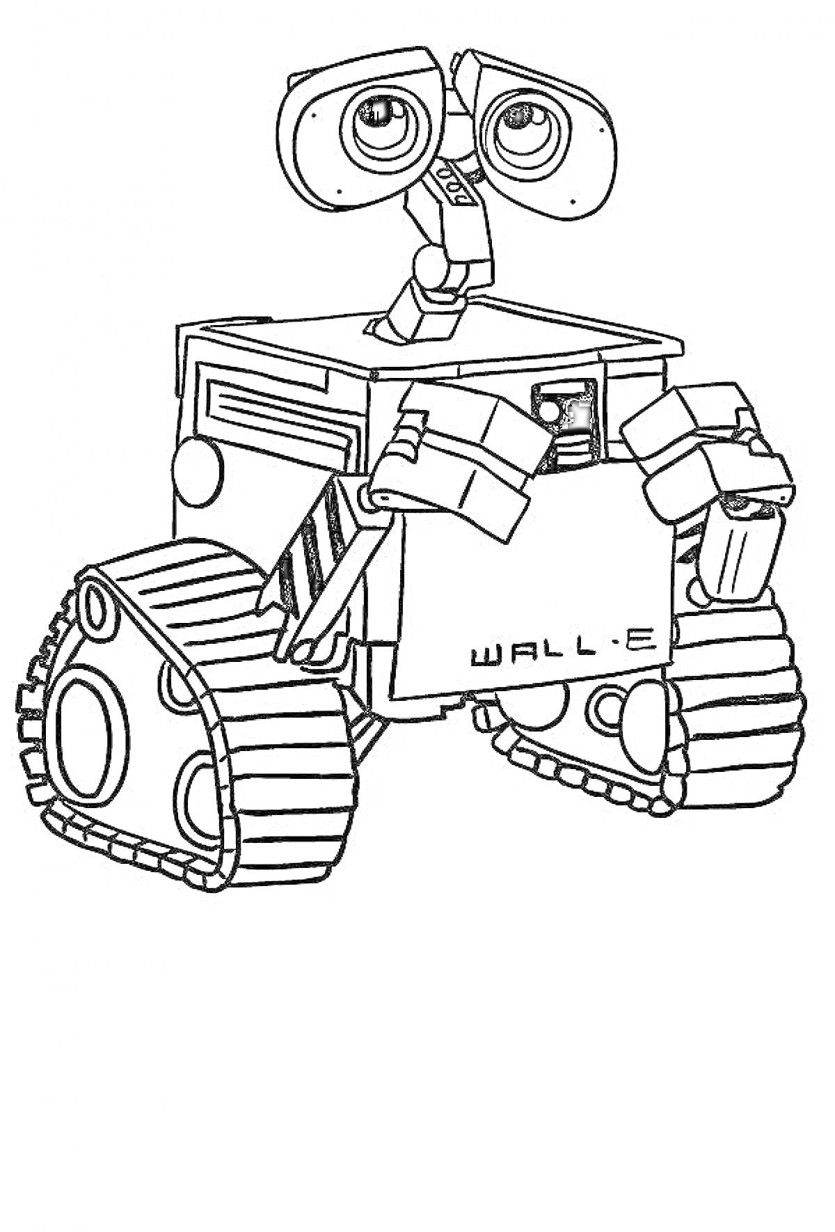 Раскраска Валли с глазами-камерами и надписью 