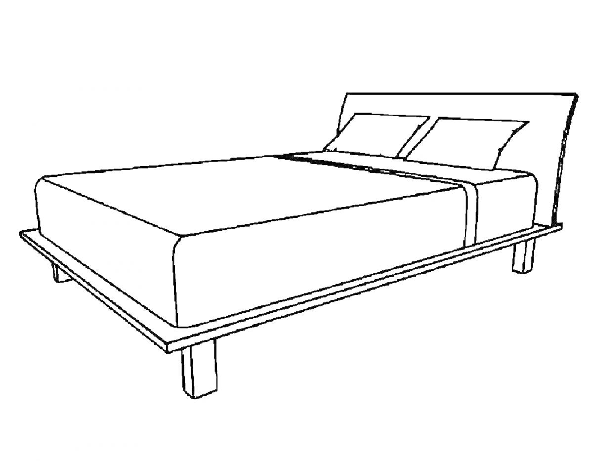 Раскраска Кровать с подушками и одеялом