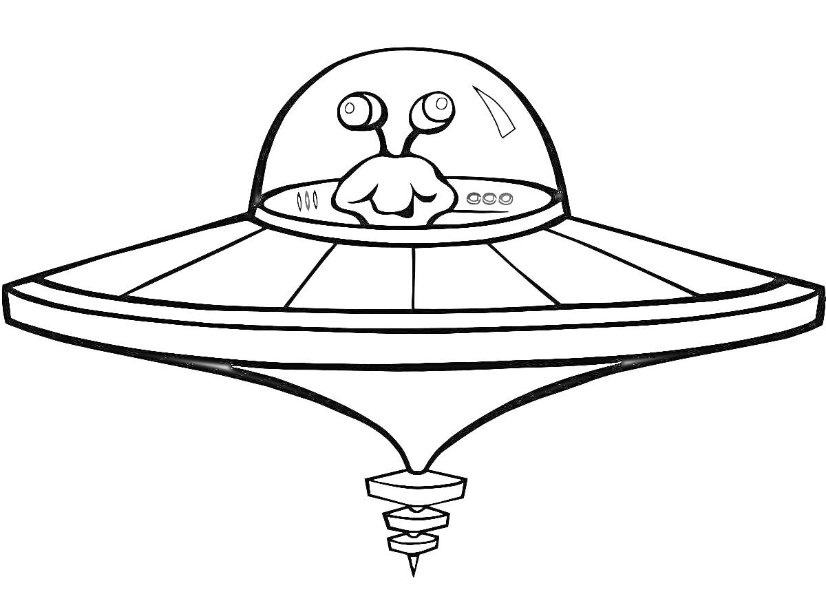 Раскраска Инопланетянин в летающей тарелке с антеннами