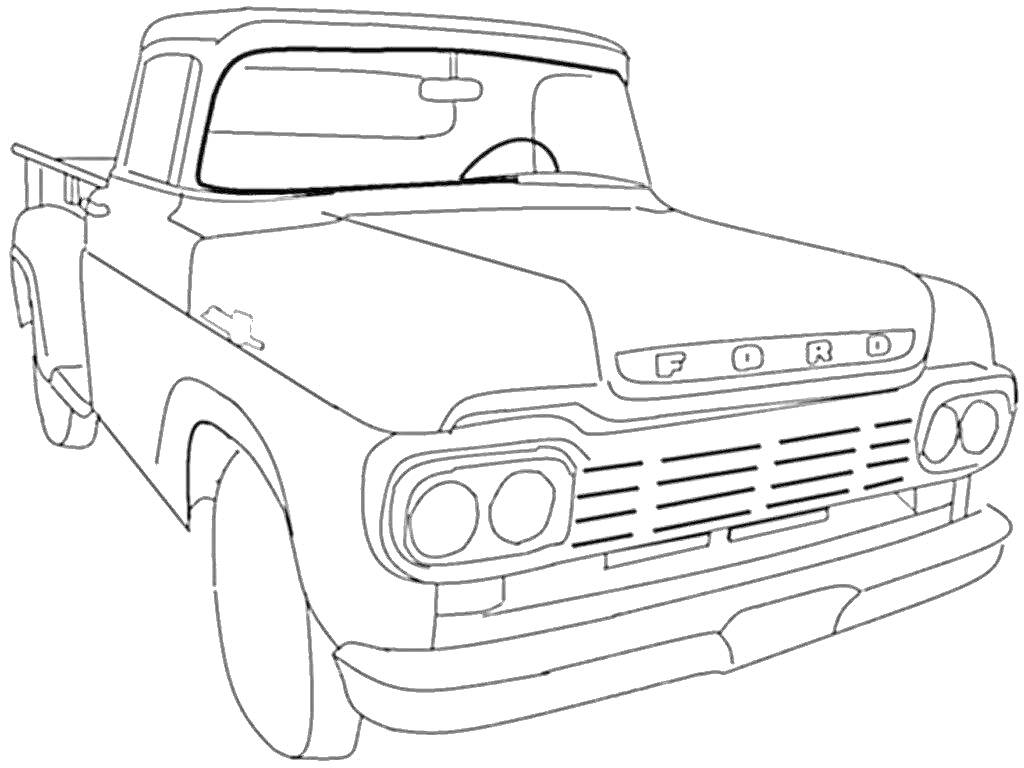 На раскраске изображено: Классический автомобиль, Ford, Грузовая машина, Кабина водителя