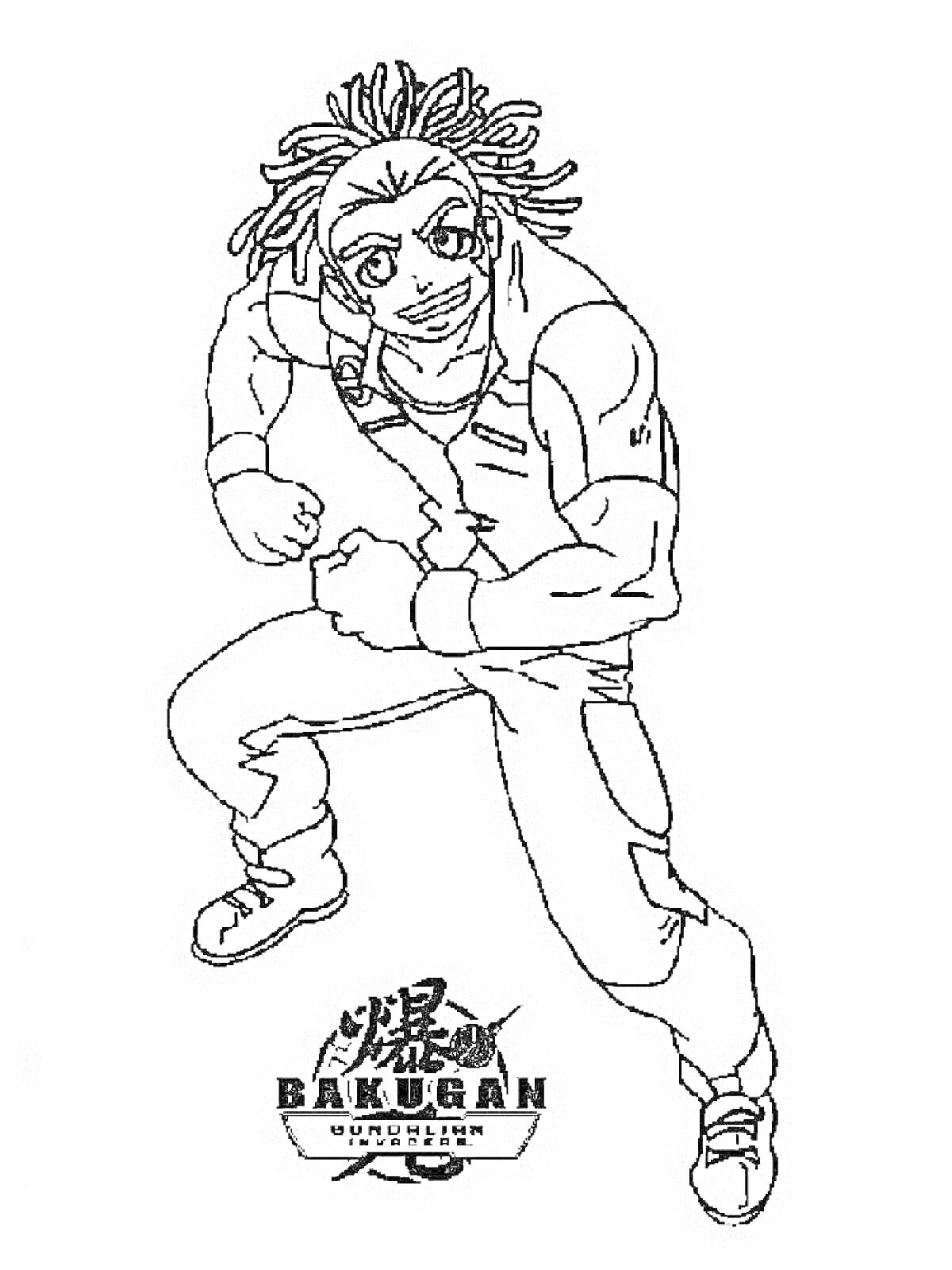 Герой из Бакуган с поднятым кулаком и логотипом