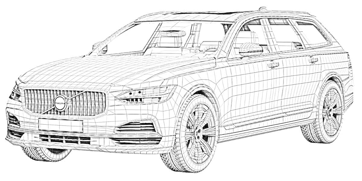 Раскраска Каркасный рисунок автомобиля Volvo XC90