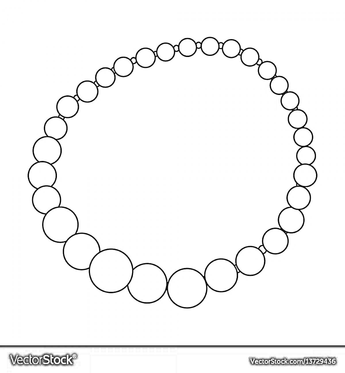 Раскраска с изображением бус, состоящих из последовательности круглых бусинок разных размеров