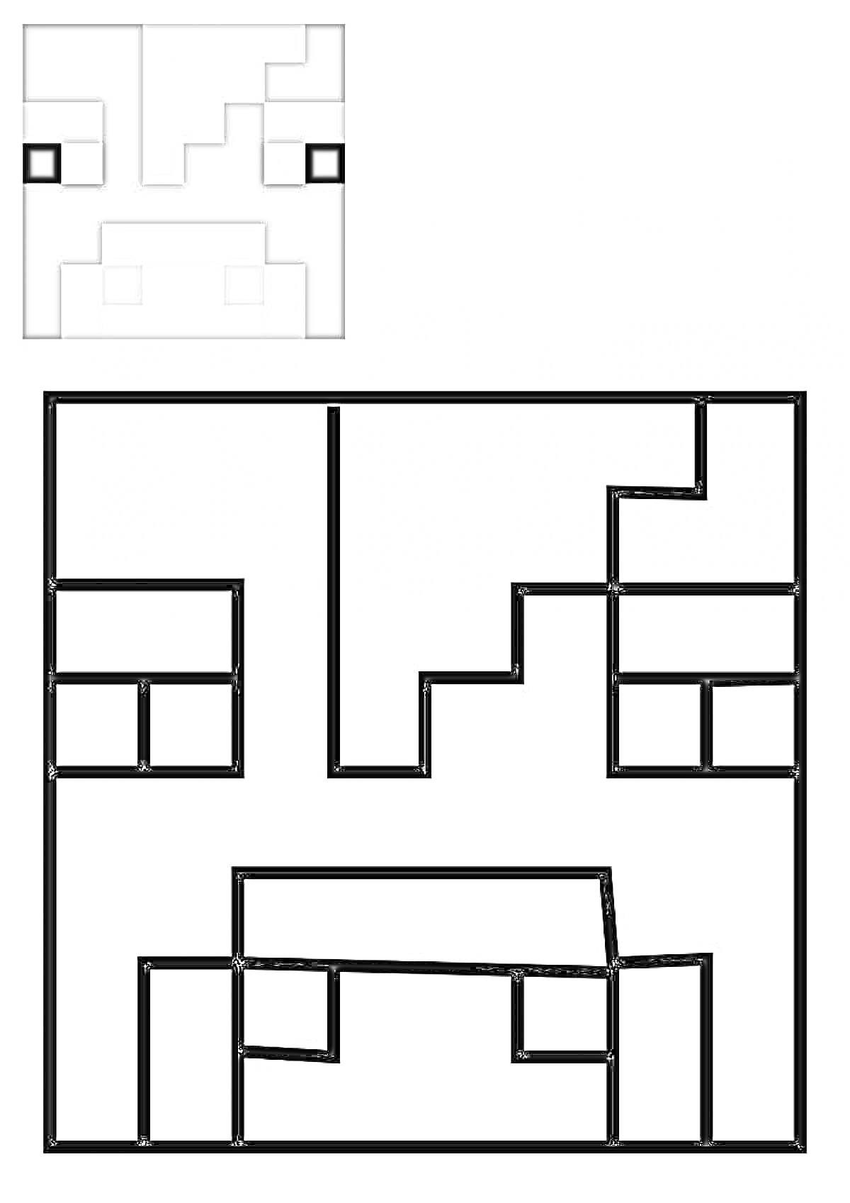 На раскраске изображено: Майнкрафт, Пиксельная графика, Лицо, Творчество